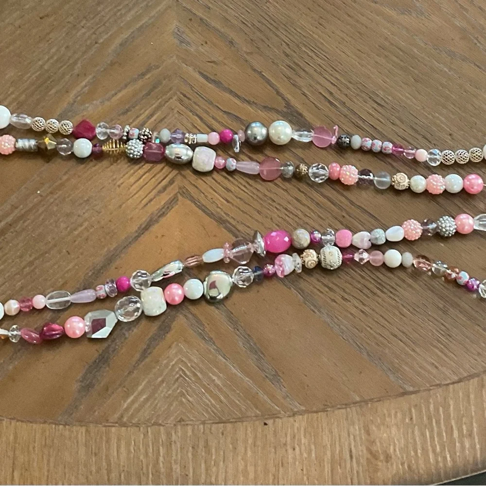 Garland, beaded- pink, gold, silver, crystal, clear. Over 8’